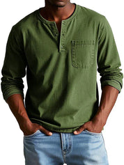 Men's Solid Henley T Shirt | Chest Pocket Button Placket Casual Wear-Men Shirt-Homefinn