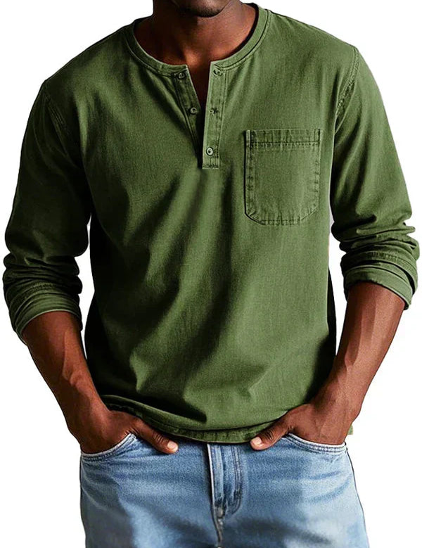Men's Solid Henley T Shirt | Chest Pocket Button Placket Casual Wear-Men Shirt-Homefinn