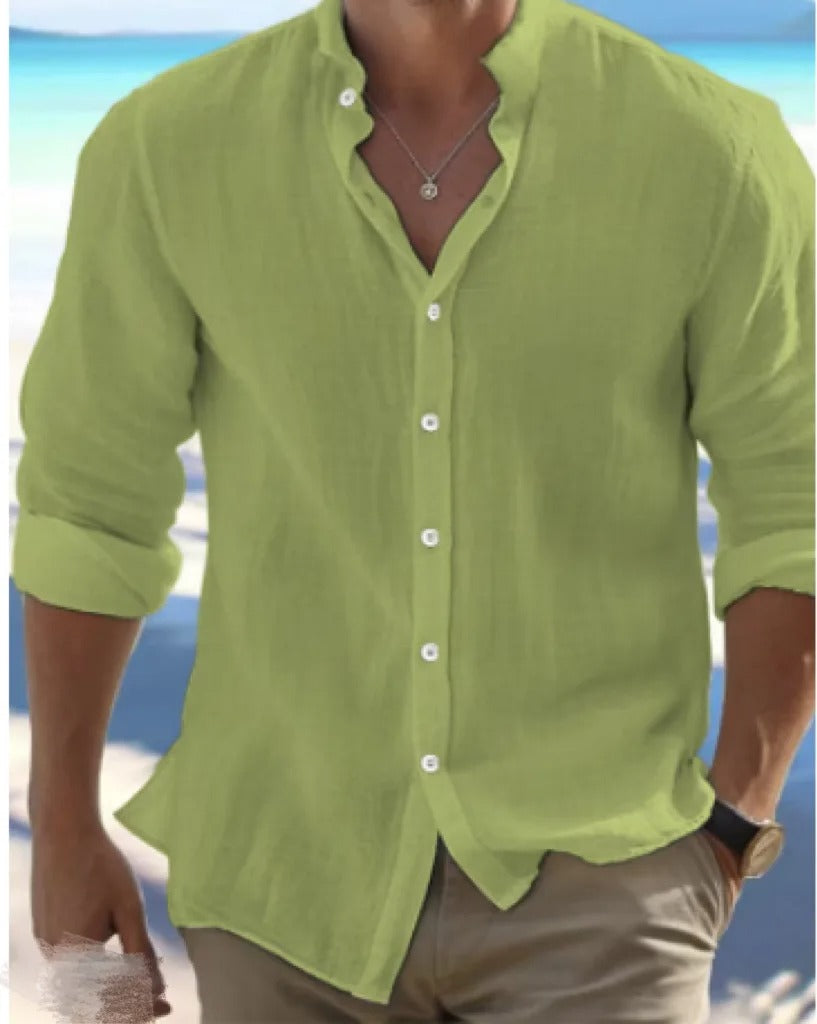 Men's Solid Stand Collar Shirt | Button Front Long Sleeves Casual Wear-Men Shirt-Homefinn