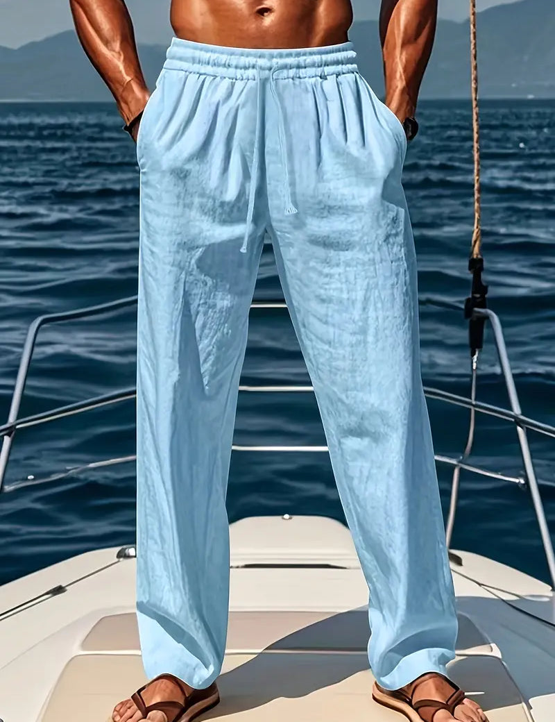 Men Drawstring Trousers | Relaxed Fit Holiday Beachwear-Men Pants-Homefinn
