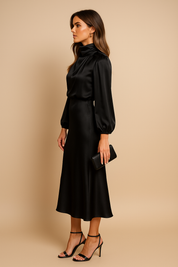 Bridesmaid Dress | High Waist Midi Dress-Women Dress-Homefinn
