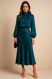 Bridesmaid Dress | High Waist Midi Dress-Women Dress-Homefinn