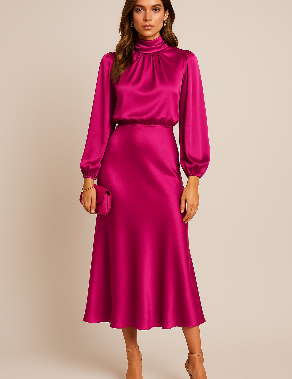 Bridesmaid Dress | High Waist Midi Dress-Women Dress-Homefinn