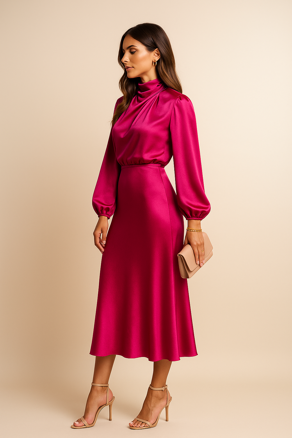 Bridesmaid Dress | High Waist Midi Dress-Women Dress-Homefinn