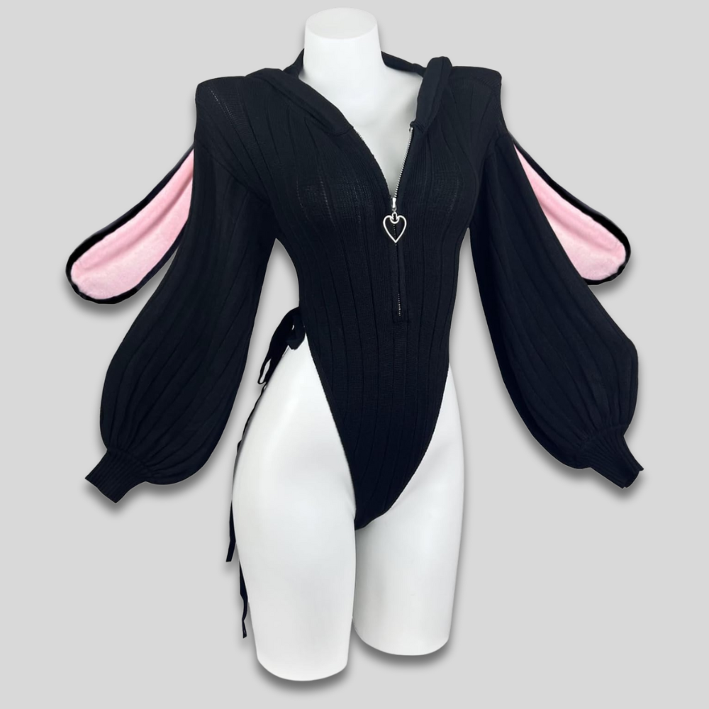 Women's Bunny Cosplay Bodysuit | Zip Front Long Sleeves Costume Outfit-Women Bodysuit-Homefinn