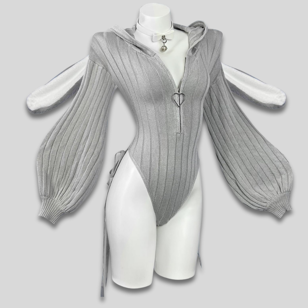 Women's Sexy Hooded Bodysuit Cosplay Bunny Ears Zip Front Gift - Image 4