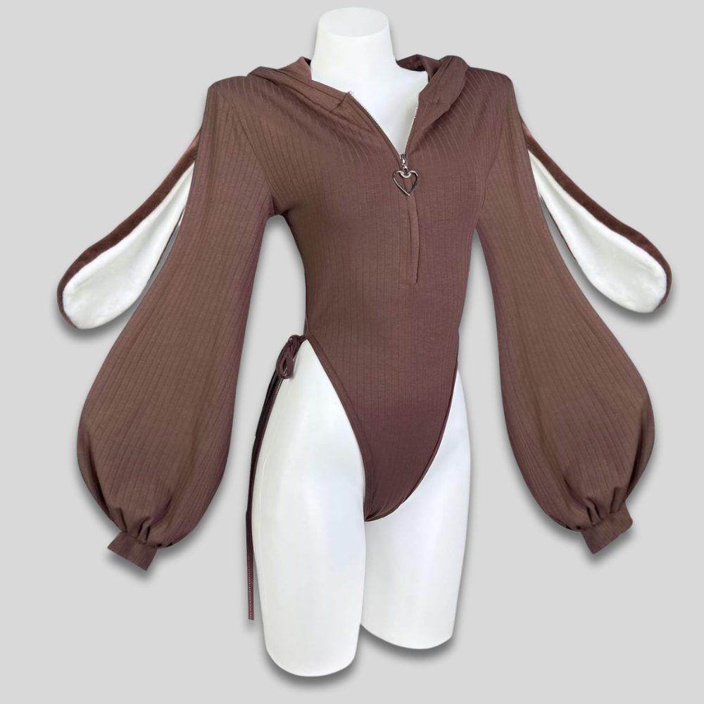 Women's Bunny Cosplay Bodysuit | Zip Front Long Sleeves Costume Outfit-Women Bodysuit-Homefinn