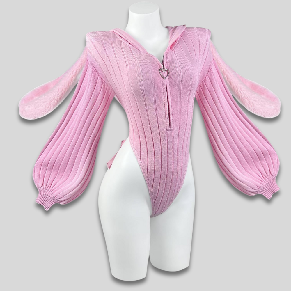 Women's Bunny Cosplay Bodysuit | Zip Front Long Sleeves Costume Outfit-Women Bodysuit-Homefinn