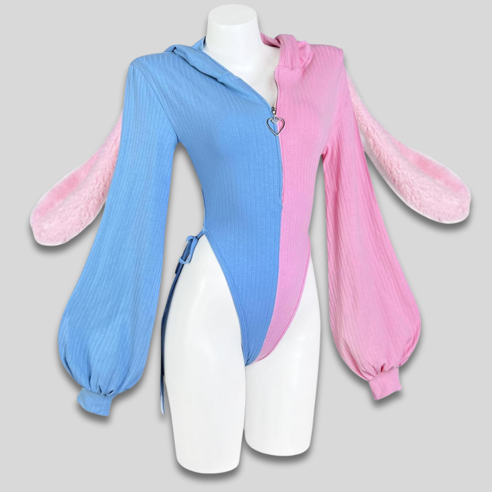 Women's Sexy Hooded Bodysuit Cosplay Bunny Ears Zip Front Gift - Image 6