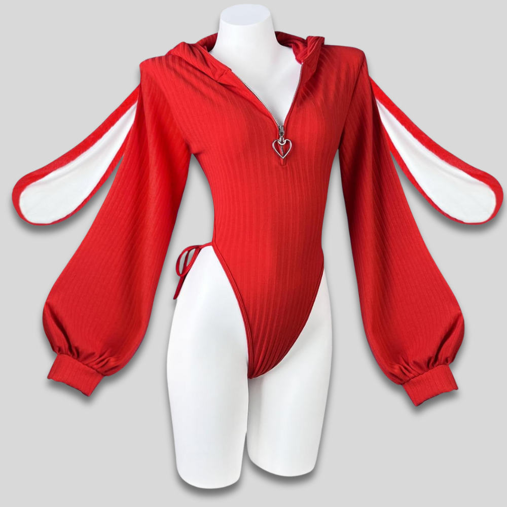 Women's Sexy Hooded Bodysuit Cosplay Bunny Ears Zip Front Gift - Image 7
