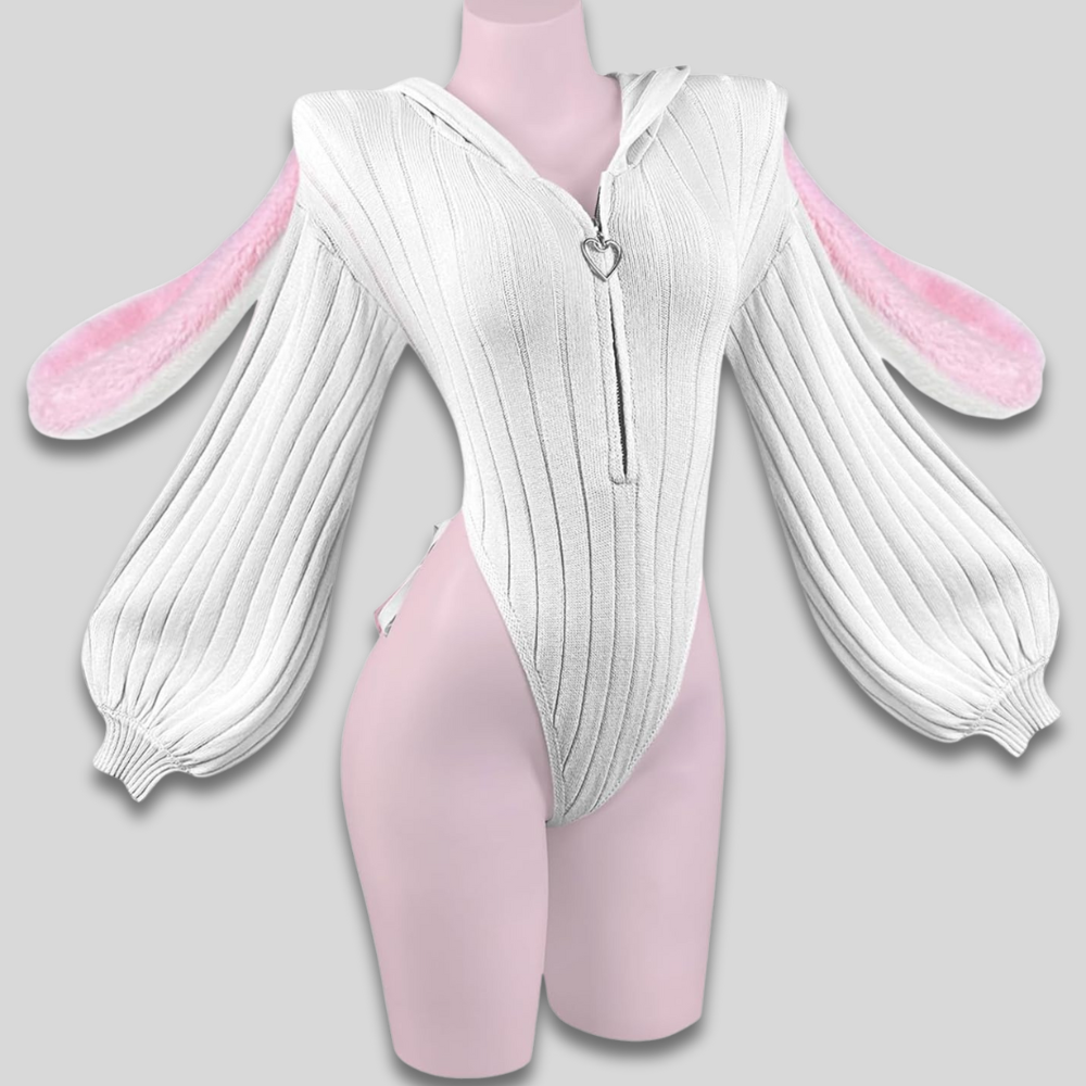 Women's Bunny Cosplay Bodysuit | Zip Front Long Sleeves Costume Outfit-Women Bodysuit-Homefinn