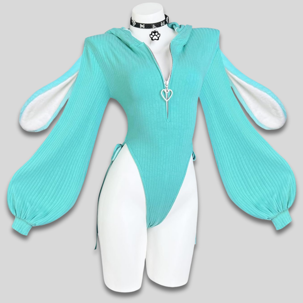Women's Sexy Hooded Bodysuit Cosplay Bunny Ears Zip Front Gift - Image 10