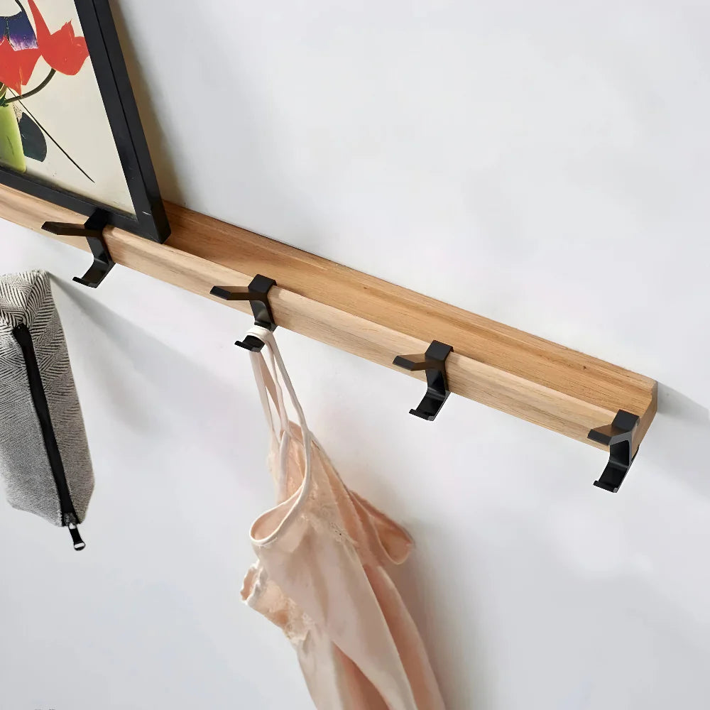Modern Wall Coat Rack Wood Aluminum Hooks - Image 2