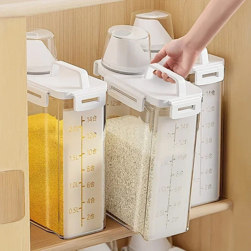 Airtight Food Storage Container 2.5L Rice Cereal Flour Dispenser Measuring Cup