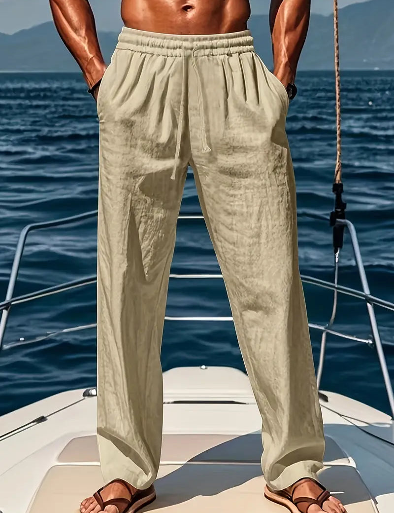 Men Drawstring Trousers | Relaxed Fit Holiday Beachwear-Men Pants-Homefinn