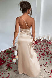 Women One Shoulder Maxi Dress | Ruched Split Occasion Wear-Women Dress-Homefinn
