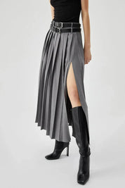Women Pleated Midi Skirt | High Waist Side Slit Casual Wear-Women Skirt-Homefinn