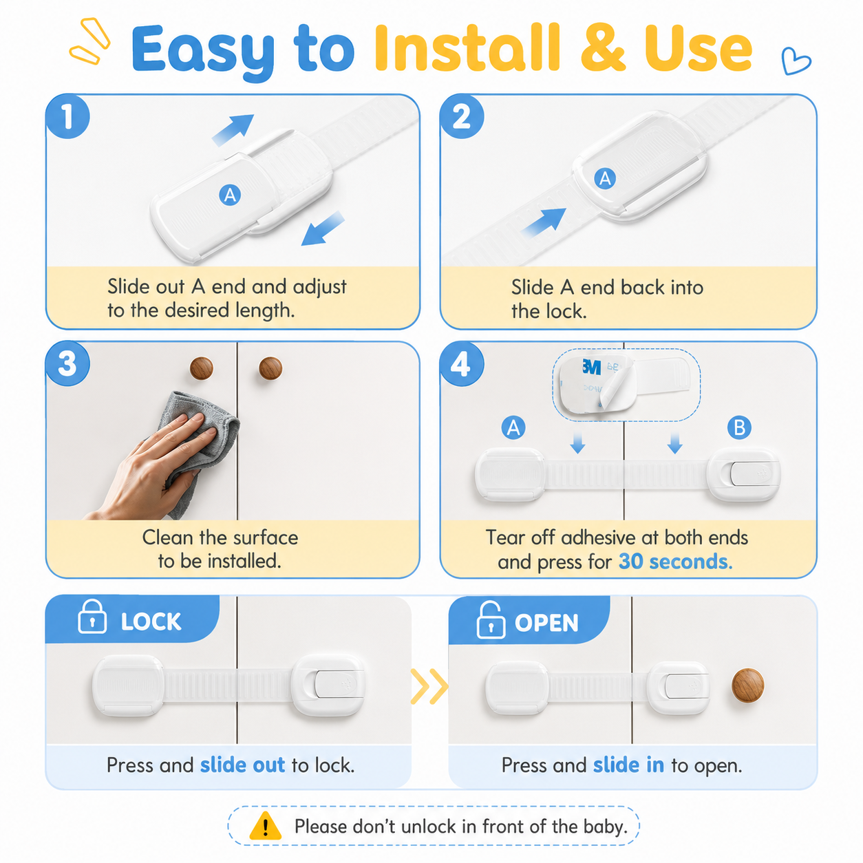 10-Pack Baby Proof Cabinet Locks with Adhesive Straps - Image 6