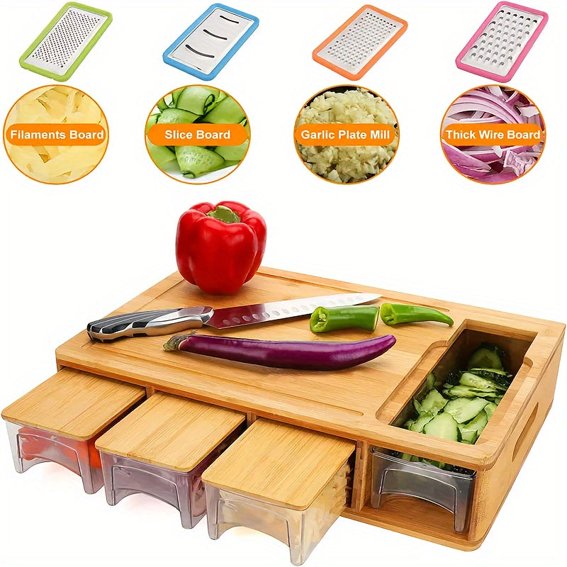 Cutting Board With Storage Trays | Kitchen Prep Station-Cutting Board-Homefinn