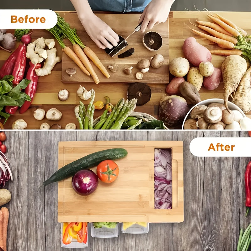 Cutting Board With Storage Trays | Kitchen Prep Station-Cutting Board-Homefinn