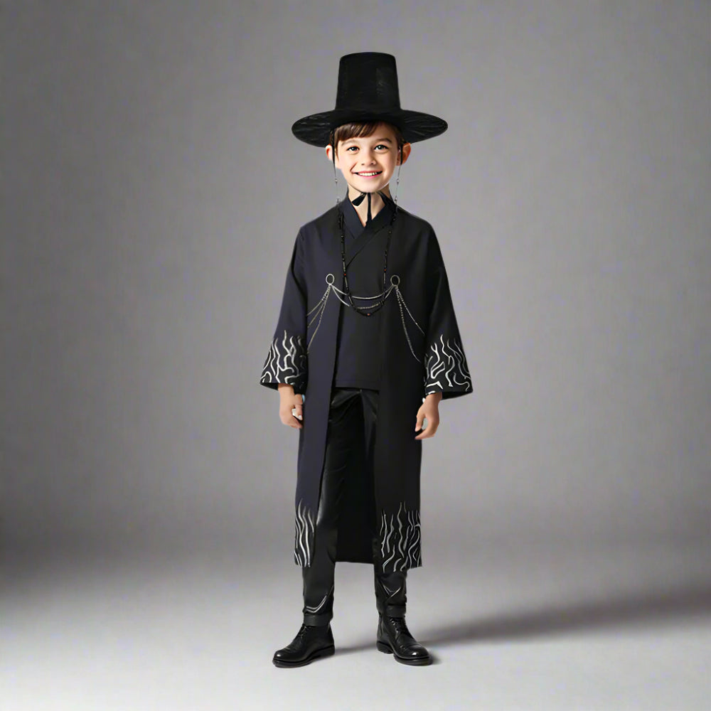 Boy's And Men's Traditional Costume Set | Long Robe Wide Brim Hat Performance Outfit-Costume Set-Homefinn