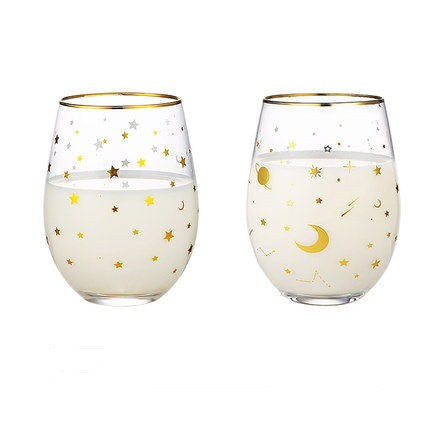 Celestial Star Glass Tumbler | Gold Rim Beverage Cup Daily Use-Glass-Homefinn