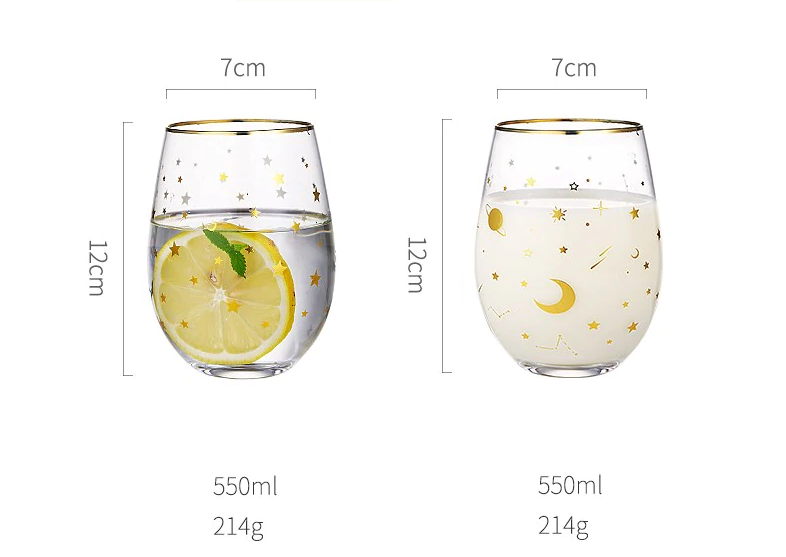 Celestial Star Glass Tumbler | Gold Rim Beverage Cup Daily Use-Glass-Homefinn