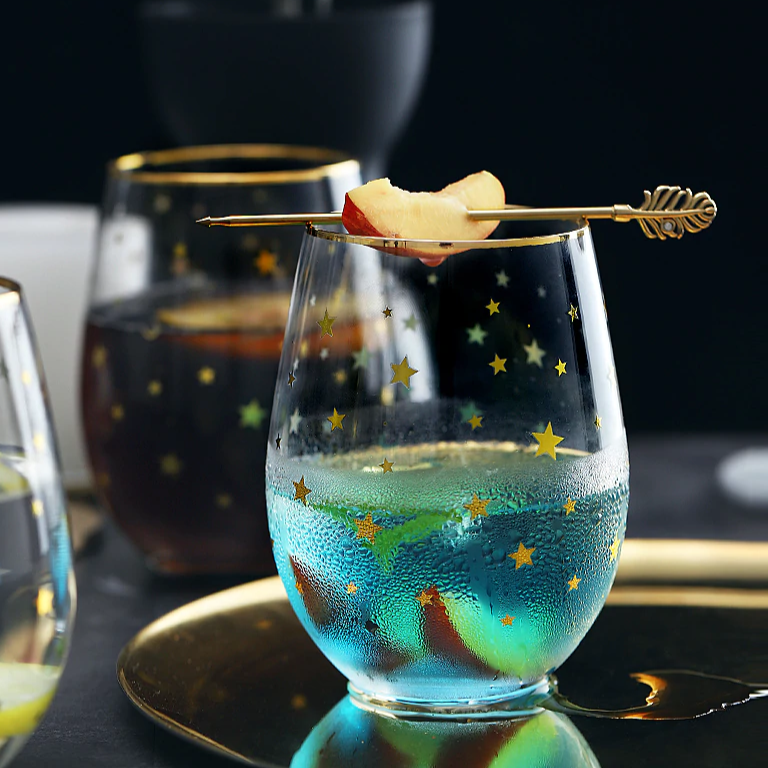 Celestial Star Glass Tumbler | Gold Rim Beverage Cup Daily Use-Glass-Homefinn