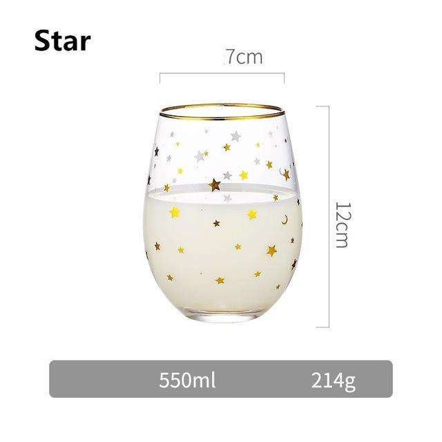 Celestial Star Glass Tumbler | Gold Rim Beverage Cup Daily Use-Glass-Homefinn