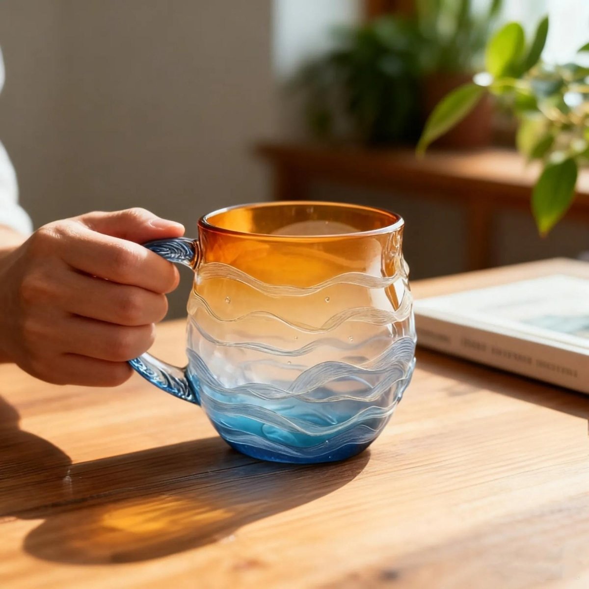Coastal Wave Coffee Mug | Curved Surface Integrated Handle Beverage Use-Mug-Homefinn