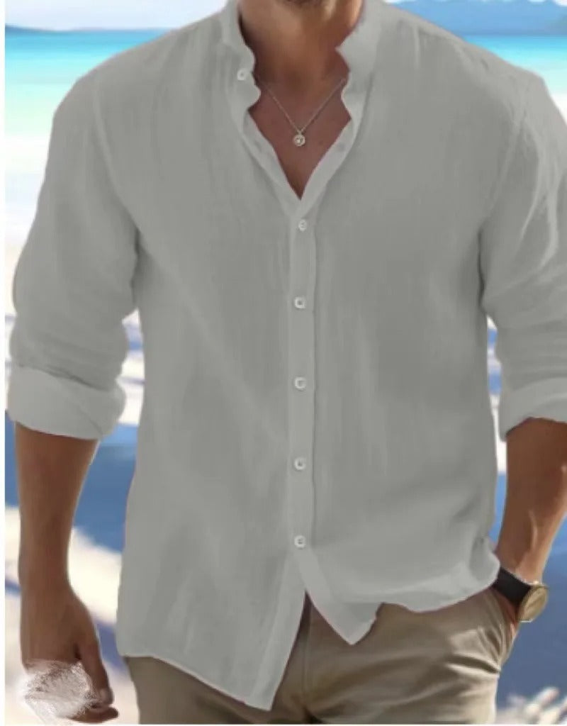 Men's Solid Stand Collar Shirt | Button Front Long Sleeves Casual Wear-Men Shirt-Homefinn