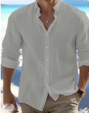 Men's Solid Stand Collar Shirt | Button Front Long Sleeves Casual Wear-Men Shirt-Homefinn