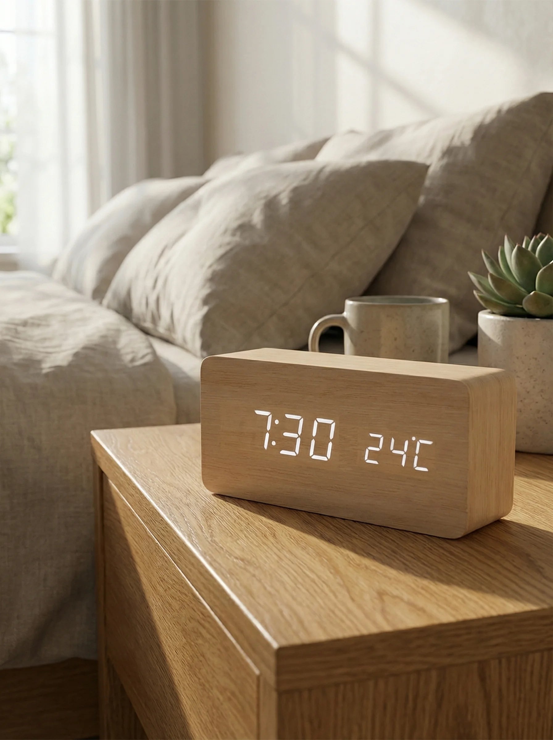 Desk Clocks | Digital Alarm Clock Wooden Style-Clock-Homefinn
