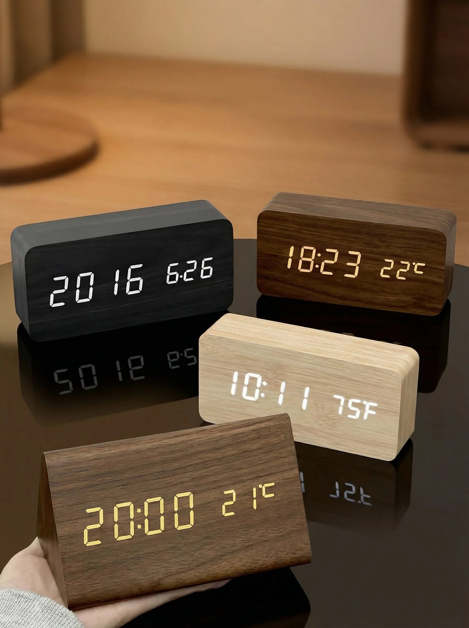 Desk Clocks | Digital Alarm Clock Wooden Style-Clock-Homefinn