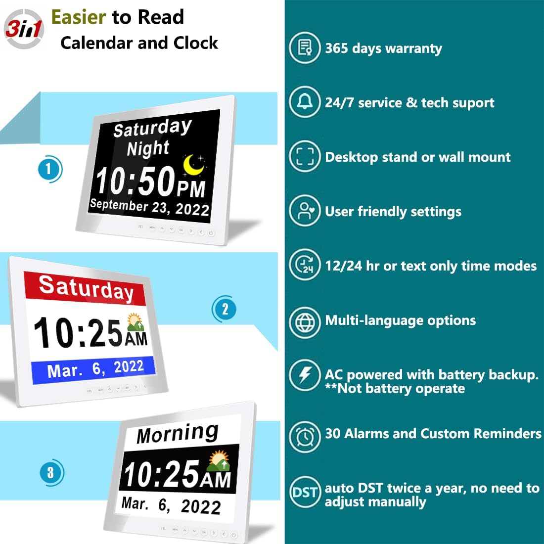 Digital Calendar Clock | Large Display Reminder Clock-Clock-Homefinn