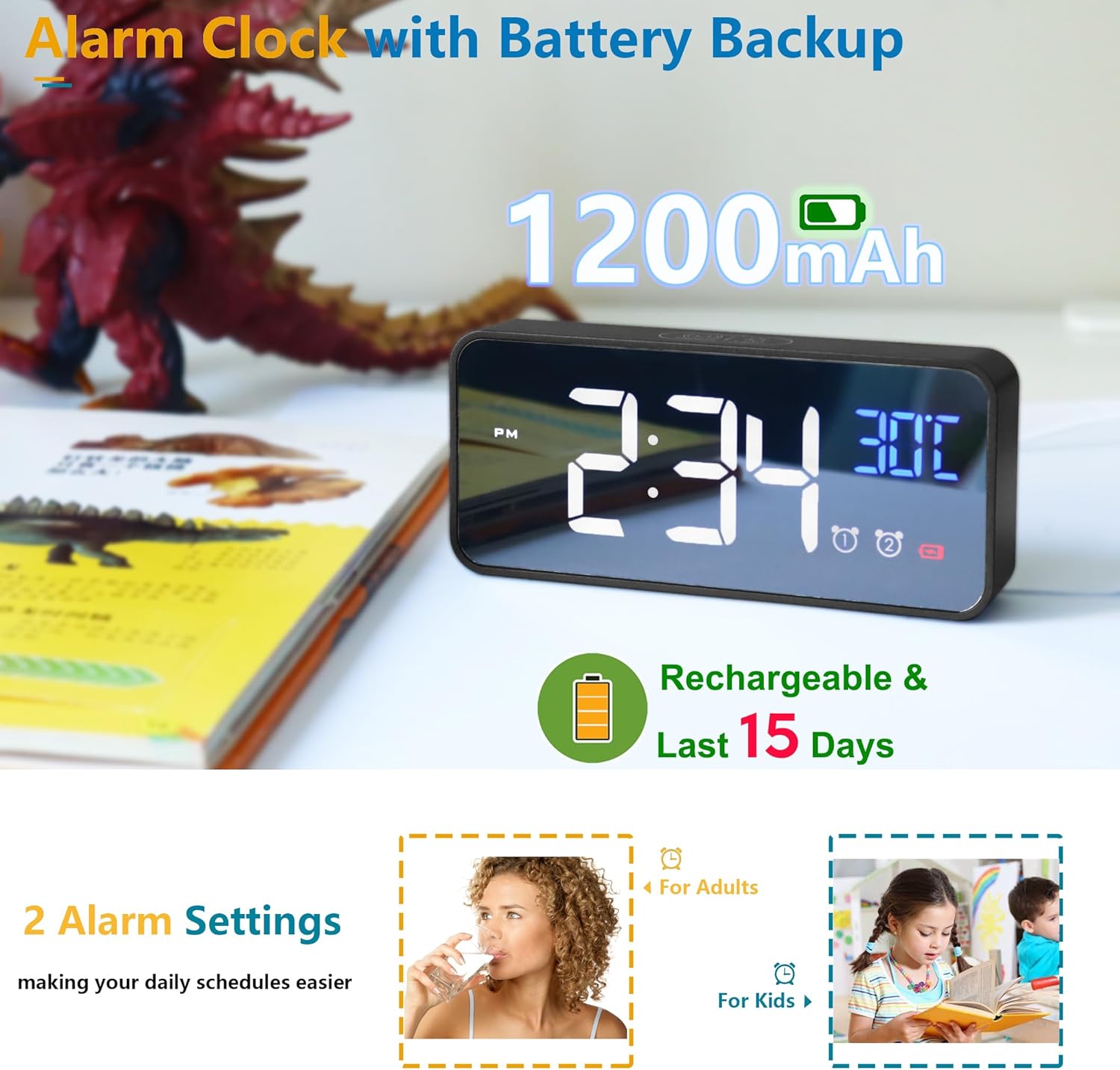 Digital Calendar Clock | Large Display Reminder Clock-Clock-Homefinn