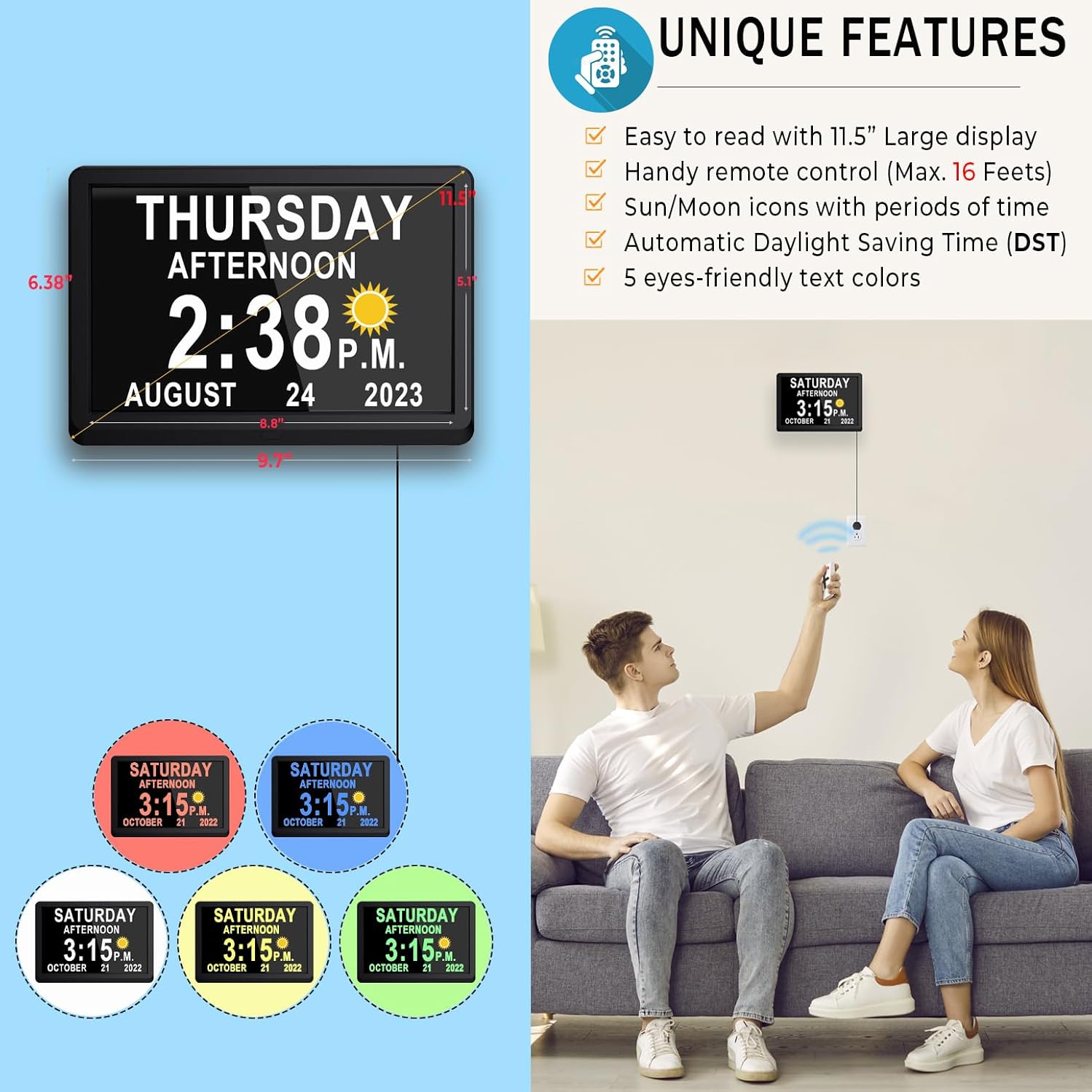 Digital Calendar Clock | Large Display Reminder Clock-Clock-Homefinn