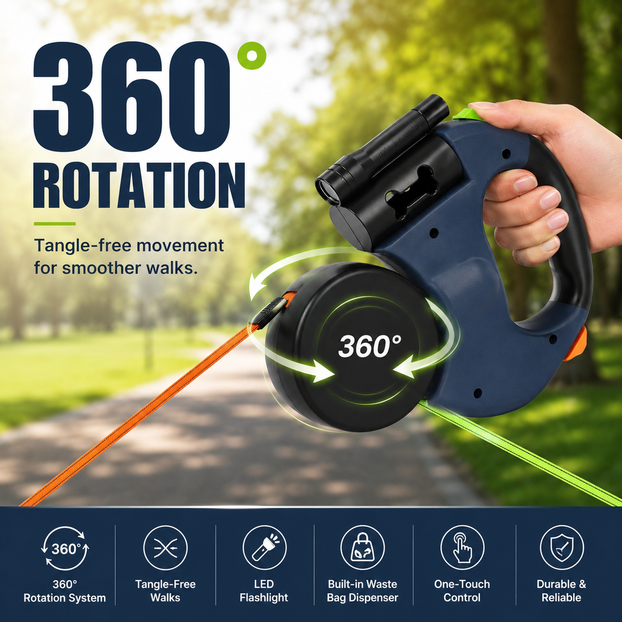 10FT Dual Retractable Dog Leash with Flashlight - Image 7