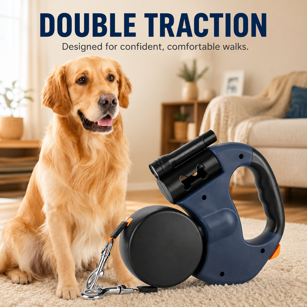 10FT Dual Retractable Dog Leash with Flashlight - Image 5