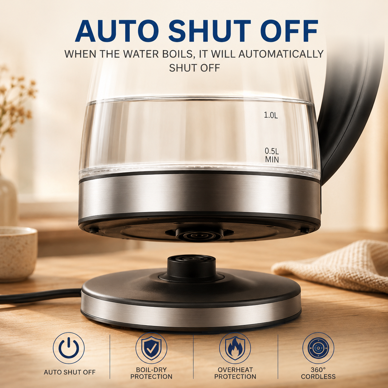 1.8L Electric Glass Kettle with LED Illumination - Image 9