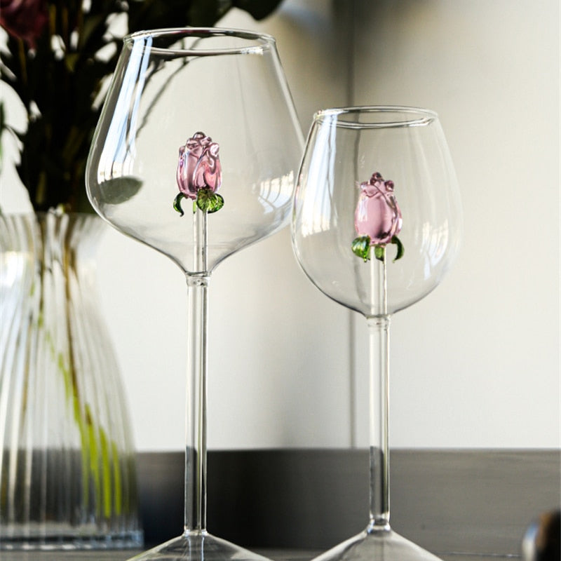 Floral Rose Glassware Collection | Stemmed Drinkware Dining Entertaining Use-Glassware-Homefinn
