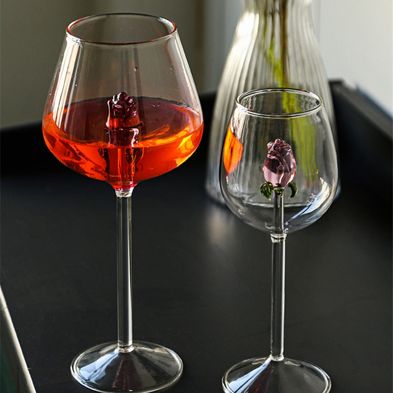Floral Rose Glassware Collection | Stemmed Drinkware Dining Entertaining Use-Glassware-Homefinn