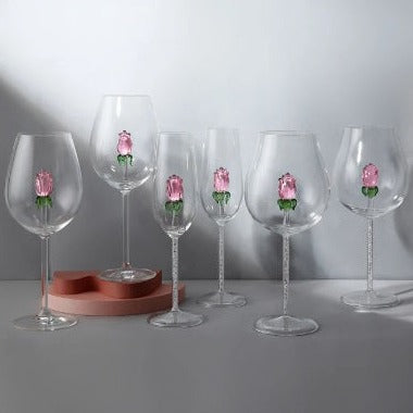 Floral Rose Glassware Collection | Stemmed Drinkware Dining Entertaining Use-Glassware-Homefinn