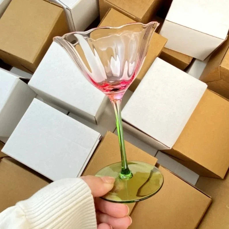 Floral Transparent Wine Glass | Tulip Shape Stemmed Dining Use-Glass-Homefinn