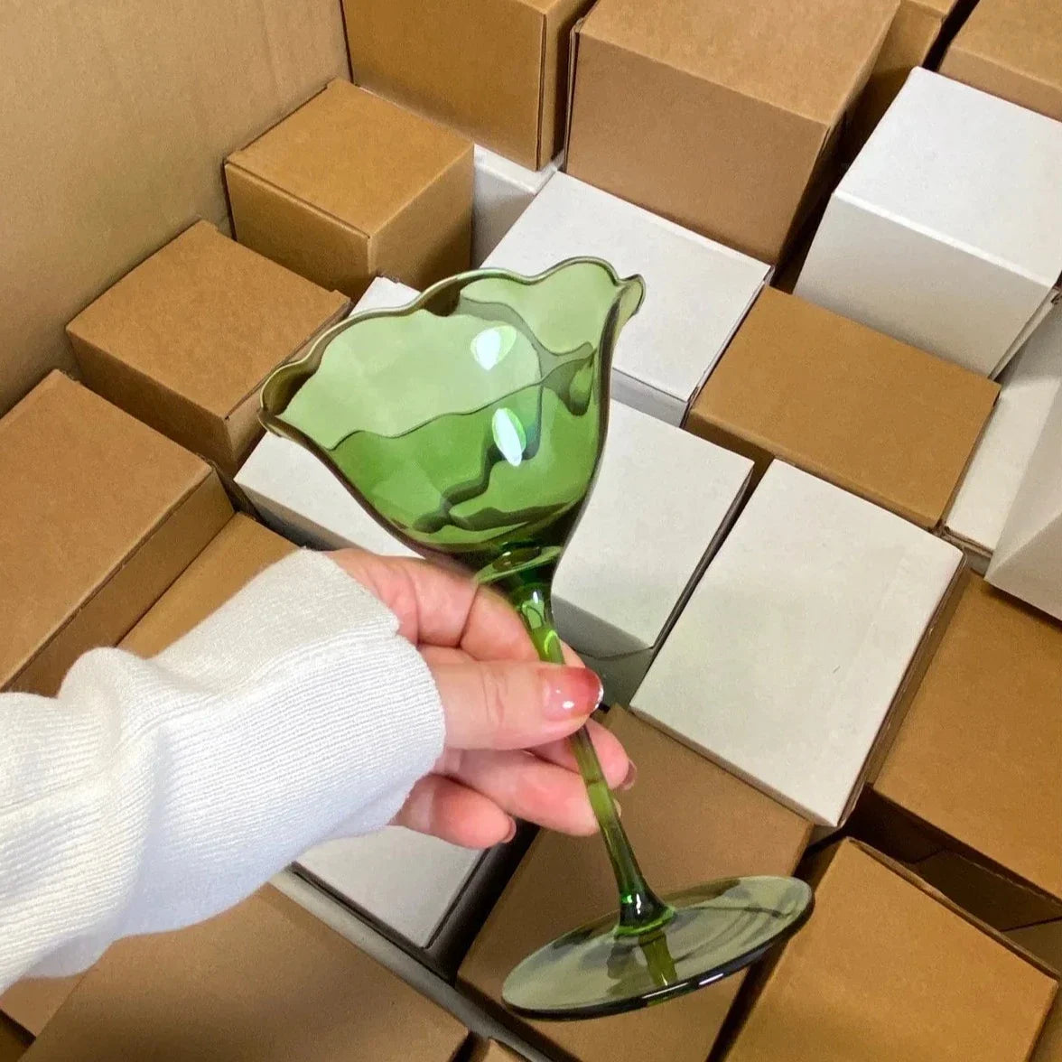 Floral Transparent Wine Glass | Tulip Shape Stemmed Dining Use-Glass-Homefinn