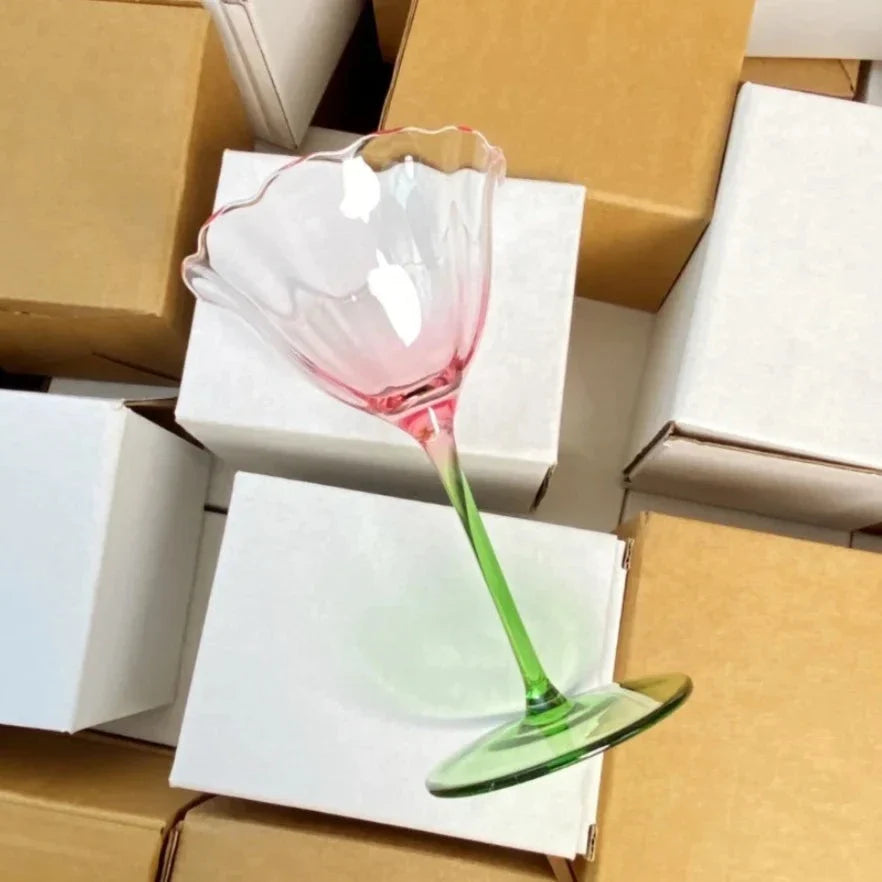 Floral Transparent Wine Glass | Tulip Shape Stemmed Dining Use-Glass-Homefinn