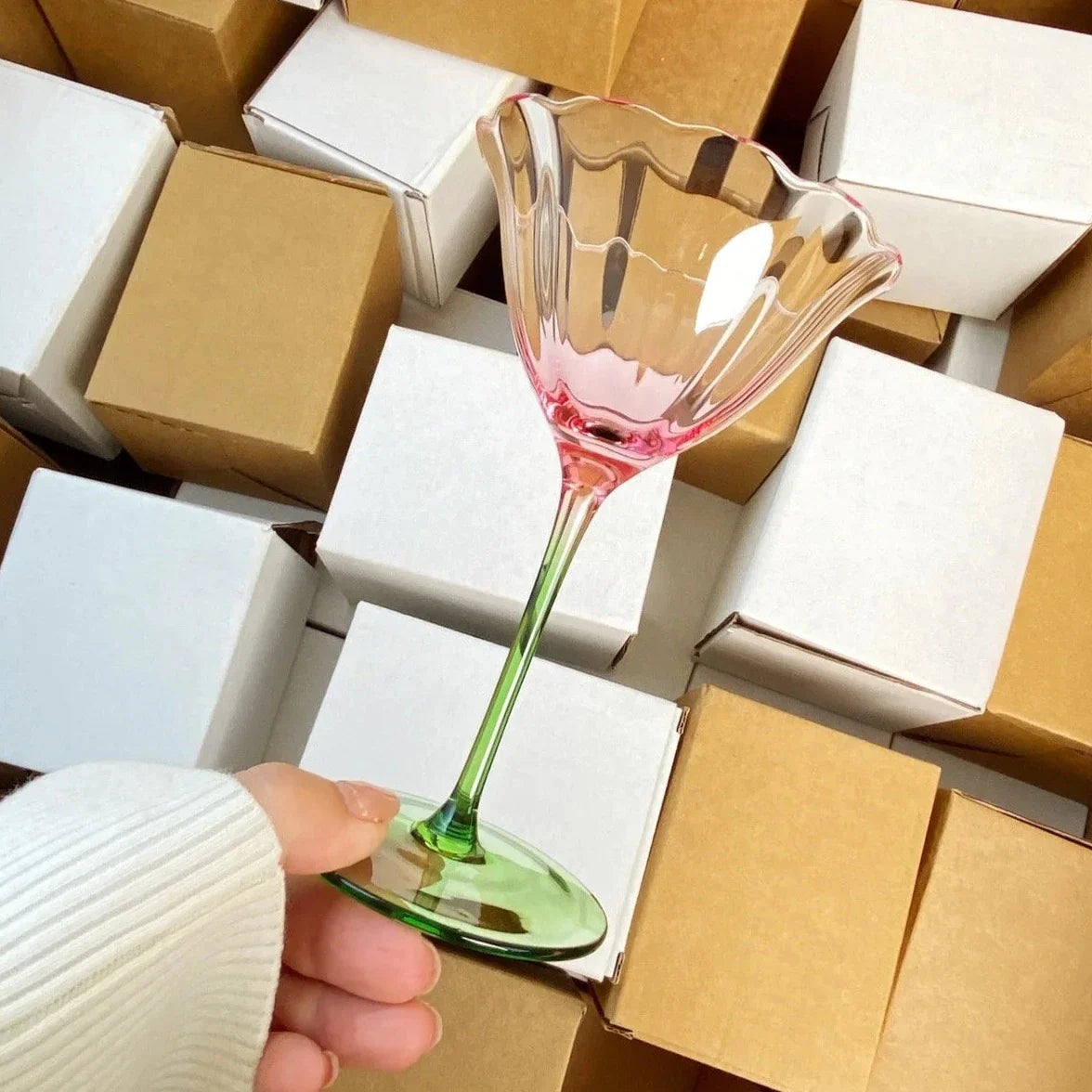 Floral Transparent Wine Glass | Tulip Shape Stemmed Dining Use-Glass-Homefinn