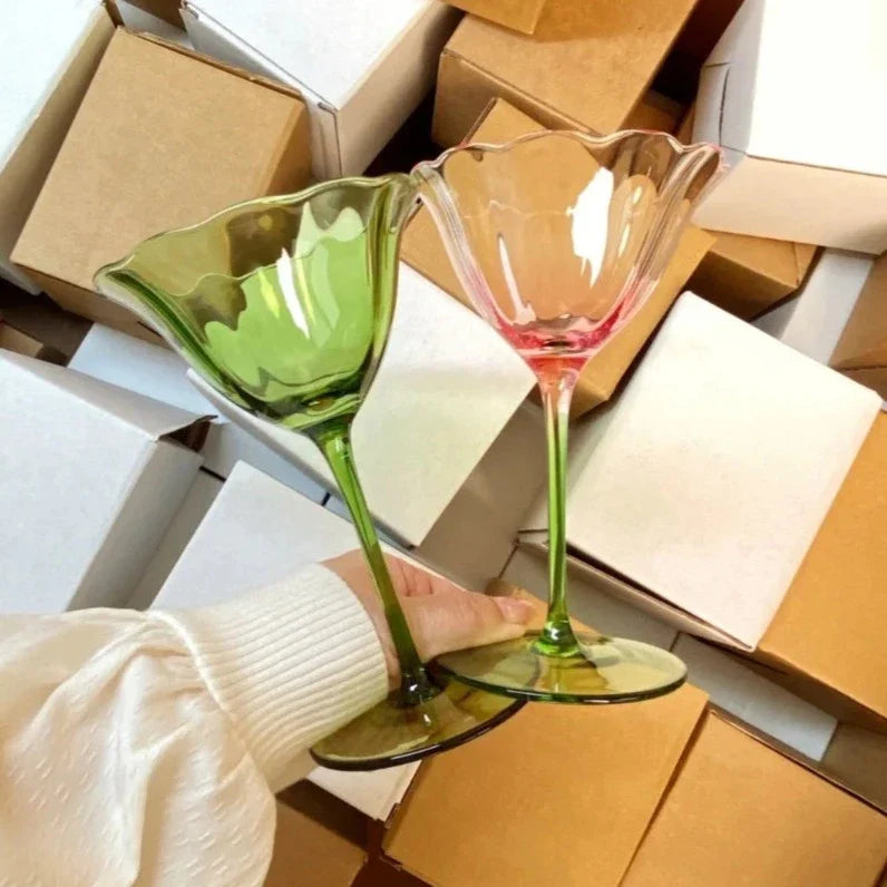 Floral Transparent Wine Glass | Tulip Shape Stemmed Dining Use-Glass-Homefinn
