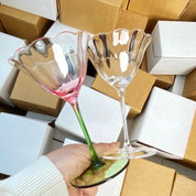 Floral Transparent Wine Glass | Tulip Shape Stemmed Dining Use-Glass-Homefinn