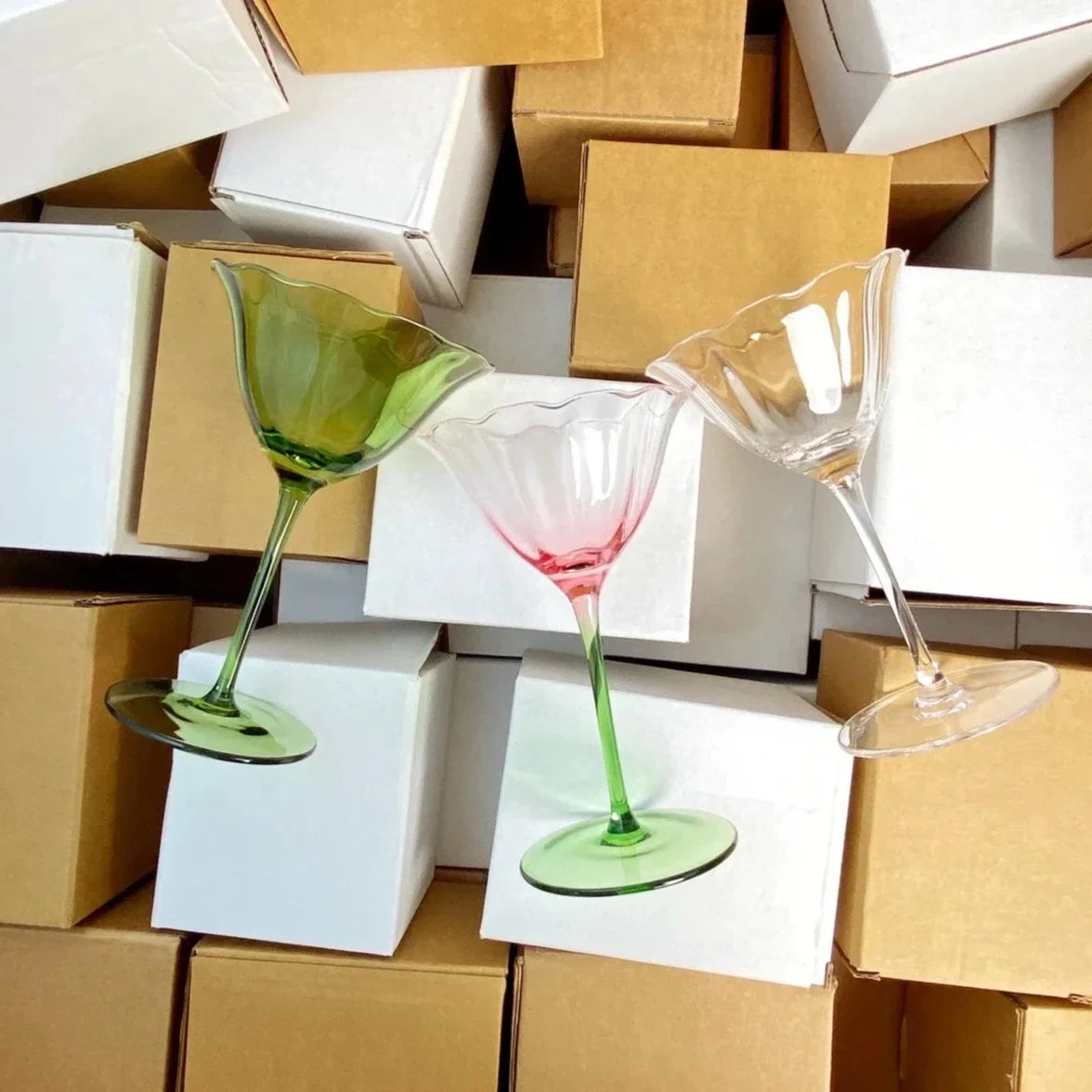 Floral Transparent Wine Glass | Tulip Shape Stemmed Dining Use-Glass-Homefinn